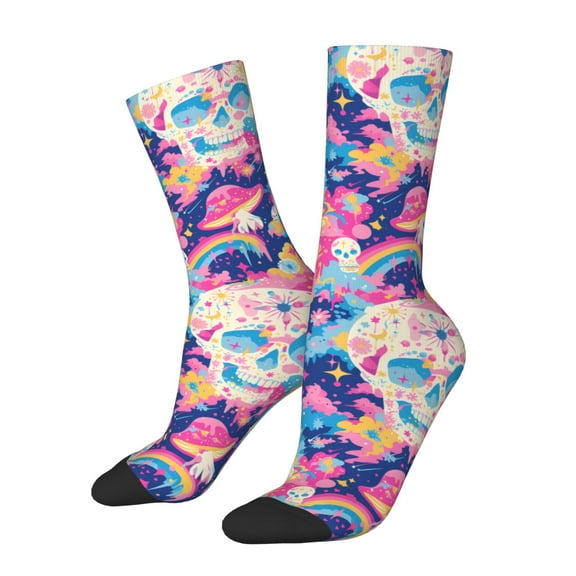 Vsdgher Skull rainbow color space Crew Socks for Men & Women, Breathable Casual Athletic Ankle Socks
