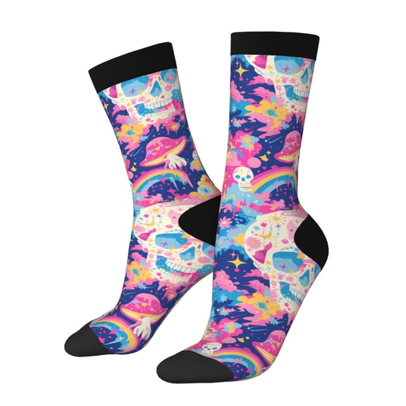 Vsdgher Skull rainbow color space Crew Socks for Men & Women, Breathable Casual Athletic Ankle Socks