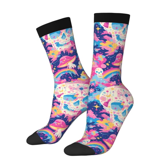 Vsdgher Skull rainbow color space Crew Socks for Men & Women, Breathable Casual Athletic Ankle Socks