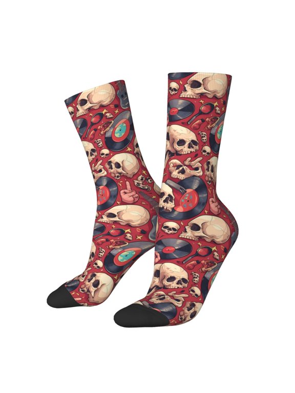 Skull record Guitar music Crew Socks for Men & Women, Breathable Casual Athletic Ankle Socks