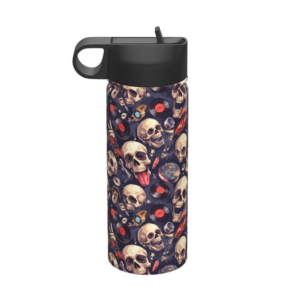 Vsdgher Skull record rock for Insulated Stainless Steel Water Bottle,18oz Sports Water Bottle Stainless Steel Reusable Tumbler for Sports, Travel, and School