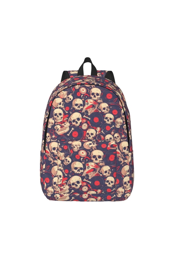Skull rock music record Print Canvas Backpack Travel Rucksack Unisex Knapsack 15.7/17.7Inch Laptop Backpack for Work,College -Medium