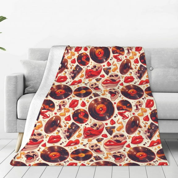 Vsdgher Skull rock record music heart Ultra-Soft Micro flannel Blanket Throw Blankets for Couch Sofa, Bed (4 sizes)-80"x60"