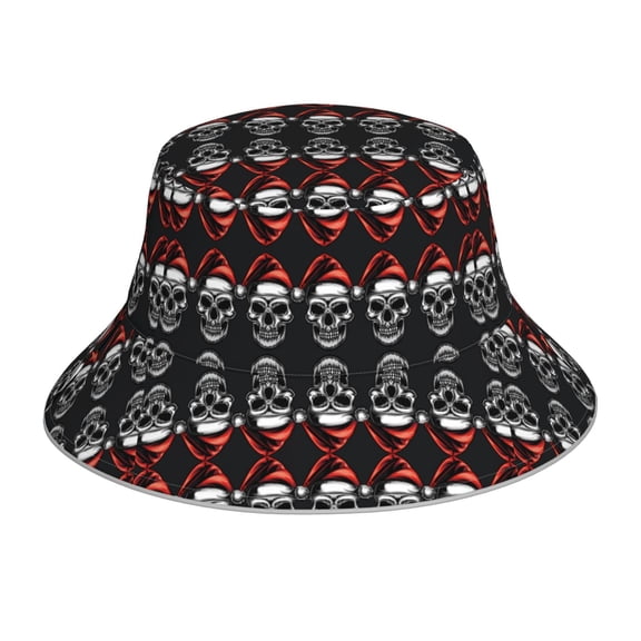 Vsdgher Skull santa hat Print Bucket Hat for Men&Women Bucket Hat Reversible Summer Double-Side-Wear Travel Gardening, Beach, Camping, Hiking, Fishing Cap