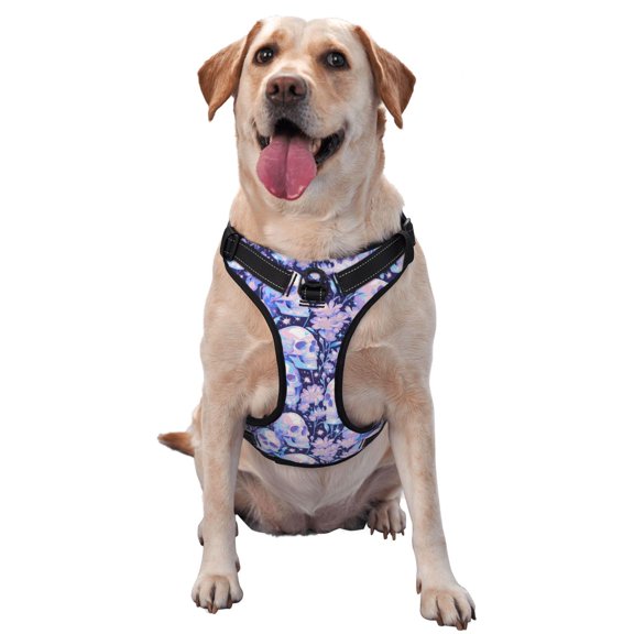Vsdgher Skull star crystal Pattern Dog Harness,No Pull Pet Harness with Soft Padded Handle,Adjustable Reflective Vest with 2 Buckles,4 Slide Buckles,S-XL Large