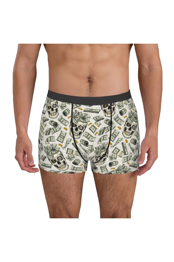 Skull with Cash Pattern Men's Boxer Brief Underwear,Soft Funny Underwear for Men-Large