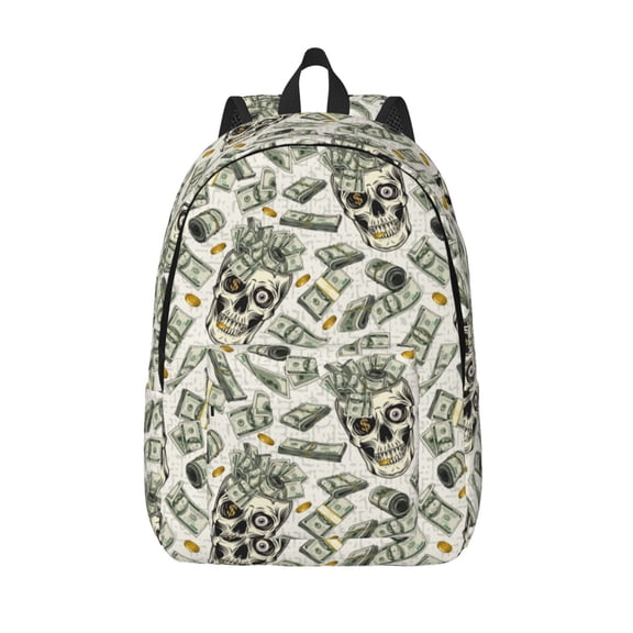 Vsdgher Skull with Cash Print Canvas Backpack Travel Rucksack Unisex Knapsack 15.7/17.7Inch Laptop Backpack for Work,College -Medium