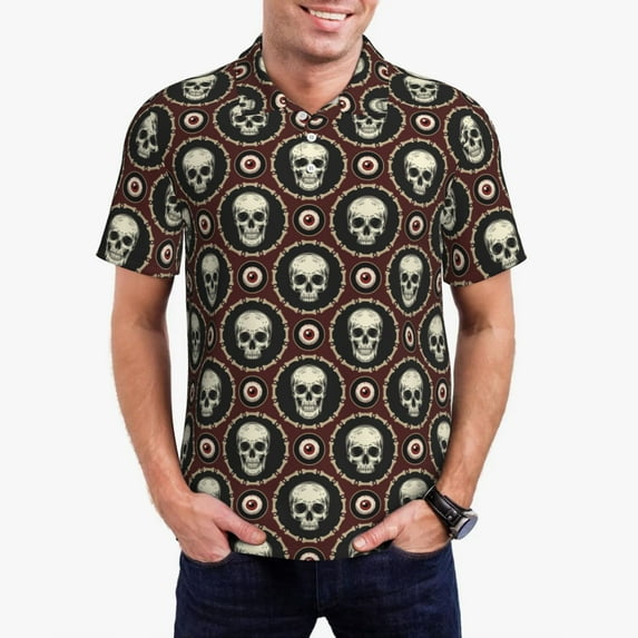 Vsdgher Skulls And Red Eyeballs Polo Shirts for Men, Men's Short Sleeve Stretch Polo Shirt, Shirts for Men-X-Large