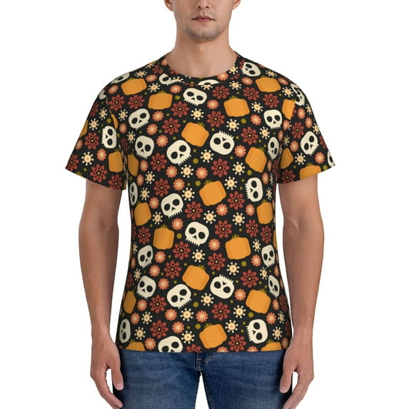 Vsdgher Skulls Print Men's Dry Fit Mesh Athletic Shirts Moisture Wicking Tennis T-Shirt Tops