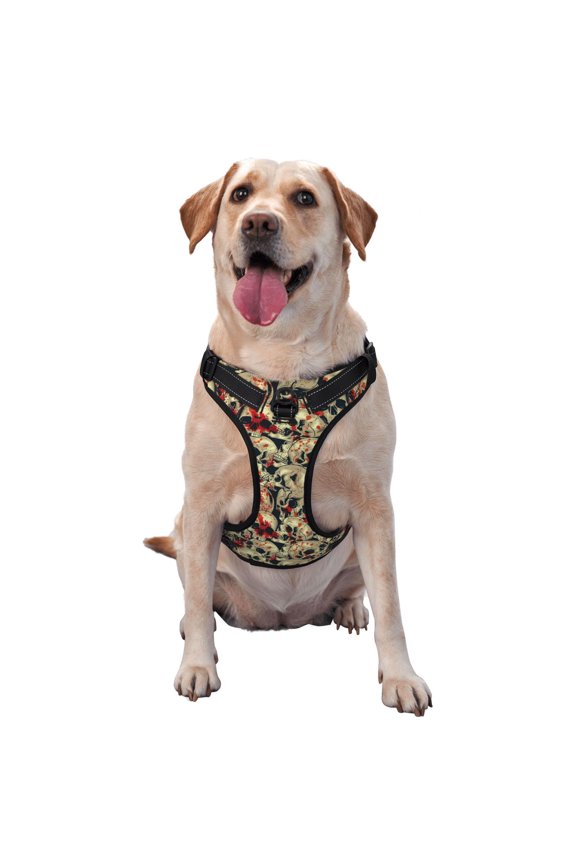 Skulls1 Pattern Dog Harness,No Pull Pet Harness with Soft Padded Handle,Adjustable Reflective Vest with 2 Buckles,4 Slide Buckles,S-XL Small