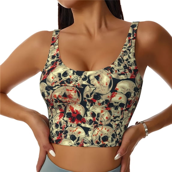 Vsdgher Skulls1 Print Women Sleeveless Athletic Tank Top Built-in Bra Camisole Sports Vest for Yoga Running Fitness Exercise with Removable Pads