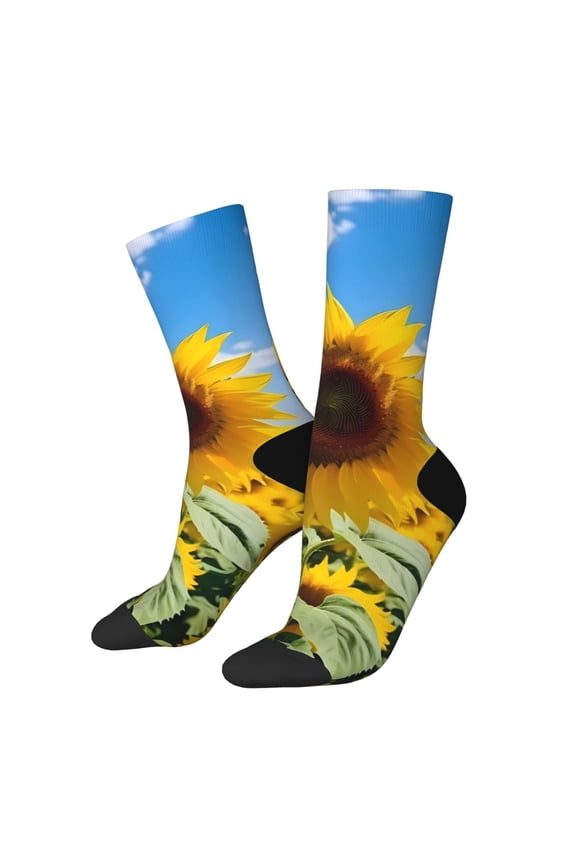 Sky Golden Sunflower Field B Crew Socks for Men & Women, Breathable Casual Athletic Ankle Socks