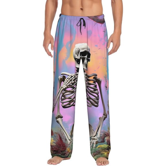 Vsdgher Sky Sunflower Skull Print Mens Pajama Pants Sleep & Lounge Pants, PJ Bottoms With elastic waistb and Pockets