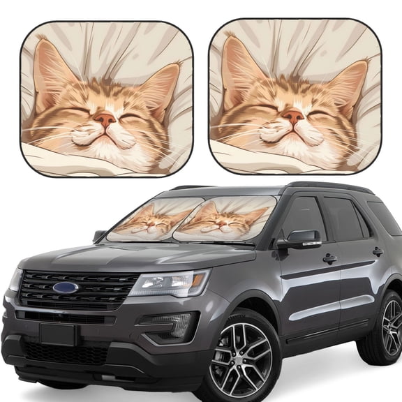 Vsdgher Sleeping Cat In Blanket Print Car Windshield Sun Shade, Reflective Sunshade Window Sunshade Sun Visor Protector Fit for Cars,Trucks,SUVs-Large