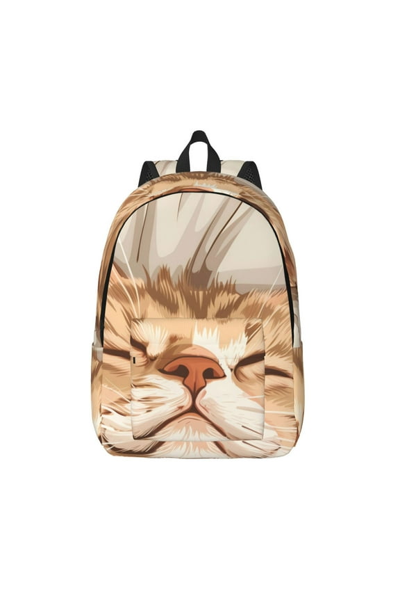 Sleeping Cat In Blanket Print Canvas Backpack Travel Rucksack Unisex Knapsack 15.7/17.7Inch Laptop Backpack for Work,College -Small