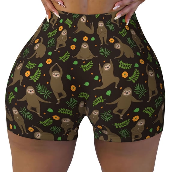 Vsdgher Sloth Doing Yoga print Workout Shorts for Women Seamless Soft Smooth Gym Yoga Scrunch Active Exercise Fitness Shorts