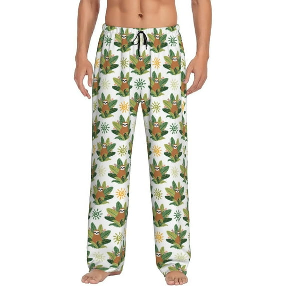 Vsdgher Sloth Sitting Tropical Leaves Mens Pajama Pants Sleep & Lounge Pants, PJ Pants-Small