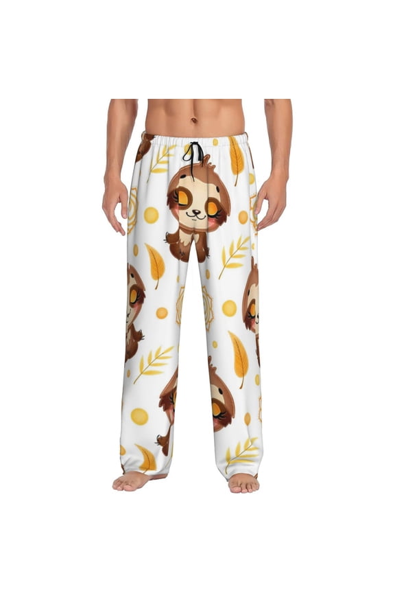 Sloth Yoga Print Mens Pajama Pants Sleep & Lounge Pants, PJ Bottoms With elastic waistb and Pockets