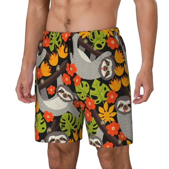 Vsdgher Sloth on the Branch for Mens Swim Trunks with Compression Liner Swim Shorts Swim Suits Board Shorts-3X-Large
