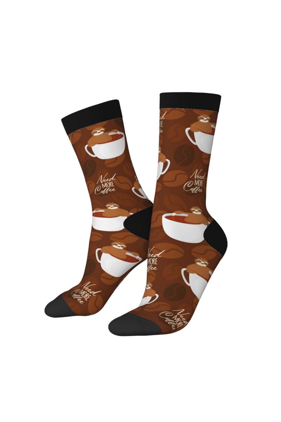 Sloths Need More Coffee Crew Socks for Men & Women, Breathable Casual Athletic Ankle Socks