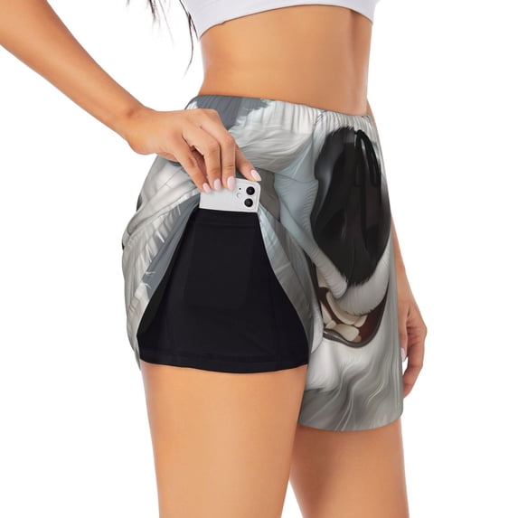 Vsdgher Smiling Polar Bear Athletic Shorts for Women, Women's Running Double Layer Shorts, High Waisted Yoga Shorts, Workout Athletic Shorts-X-Large