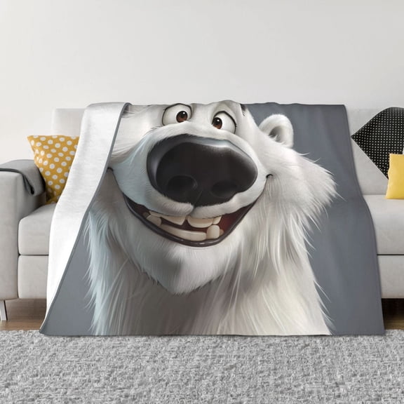 Vsdgher Smiling Polar Bear Pattern Fleece Throw Blanket, Horizontal Fleece Bedding Home Decor for Couch & Bed All Season Use -50"x40"
