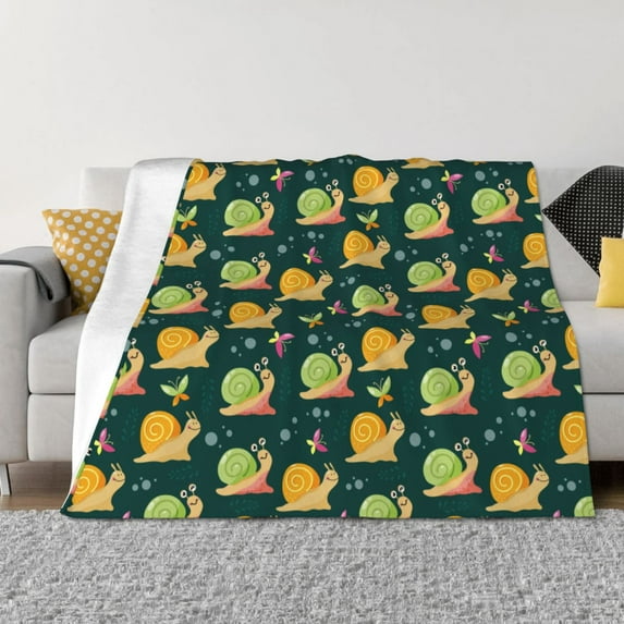 Vsdgher Snails And Butterfies Pattern Fleece Throw Blanket, Horizontal Fleece Bedding Home Decor for Couch & Bed All Season Use -40"x30"