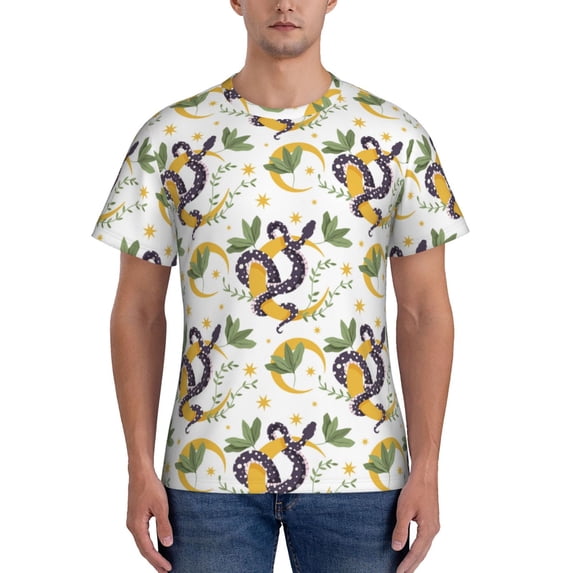 Vsdgher Snake And Moon Print Men's Dry Fit Mesh Athletic Shirts Moisture Wicking Tennis T-Shirt Tops