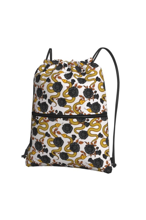 Snake And Rose Drawstring Backpack Water Resistant String Bag Sports Sackpack Gym Sack for Men Women
