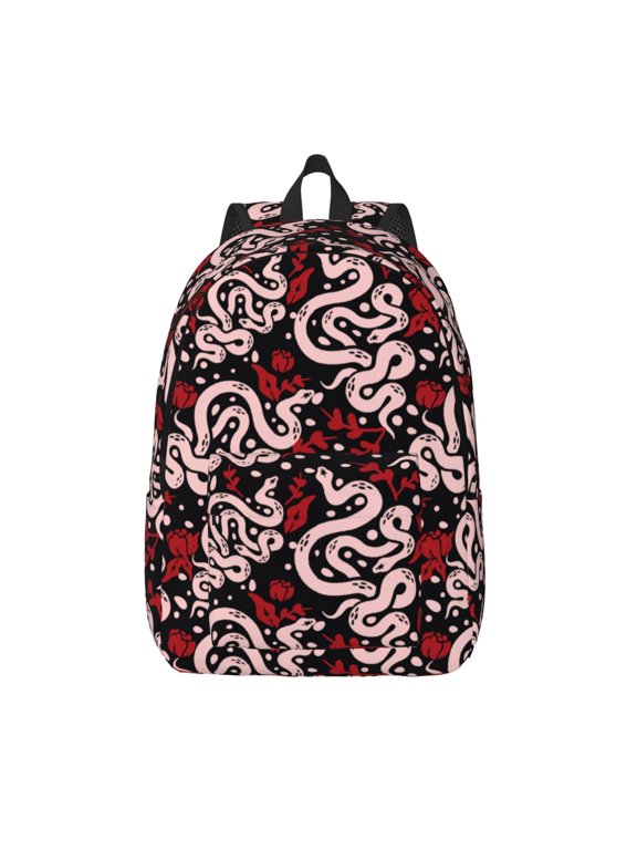 Snake And Rose Print Canvas Backpack Travel Rucksack Unisex Knapsack 15.7/17.7Inch Laptop Backpack for Work,College -Small