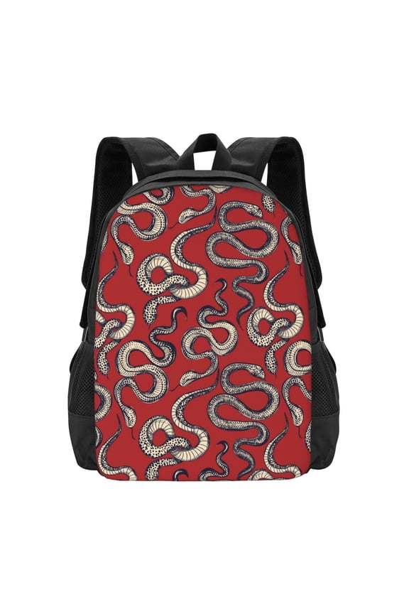 Snake Print Backpack for Women Men School Bookbag with Laptop Compartment for College Work Travel, Simple Fashion Casual Daypack, Fit 15" Laptop