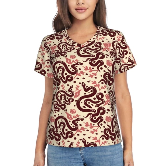 Vsdgher Snake Women Shirts V Neck Short Sleeve Tops T-Shirt Basic Tees, S to 3XLSmall