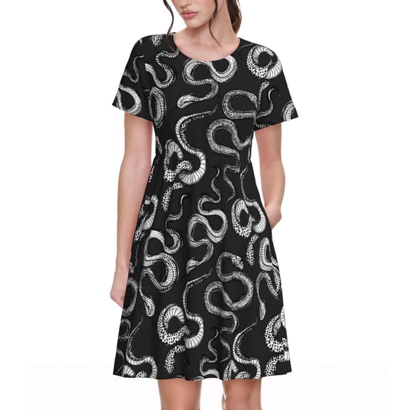 Vsdgher Snake for Womens Summer 2025 Casual Midi Maxi Dresses Lightweight Short Sleeve Round Neck Beach Dress -3X-Large