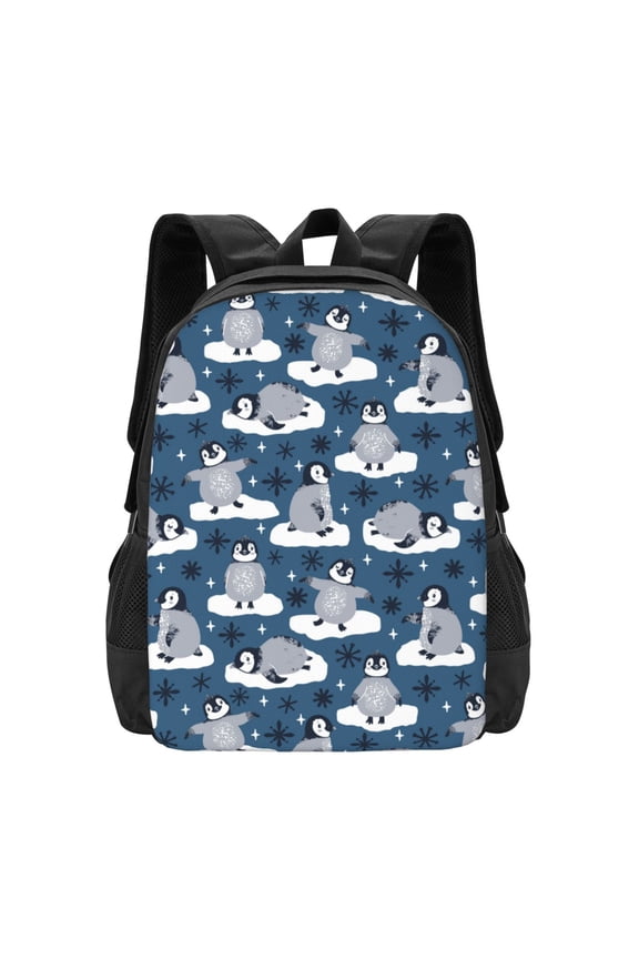Snow Penguin Print Backpack for Women Men School Bookbag with Laptop Compartment for College Work Travel, Simple Fashion Casual Daypack, Fit 15" Laptop