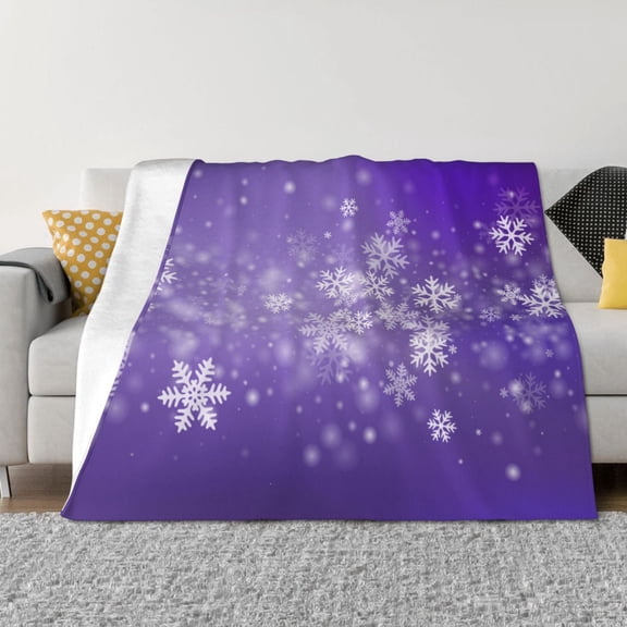 Vsdgher Snowfall Sky White Purple Pattern Fleece Throw Blanket, Horizontal Fleece Bedding Home Decor for Couch & Bed All Season Use -80"x60"