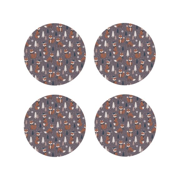 Vsdgher Snowflake Fox Leather Coasters for Drinks, Durable Drink Coasters 4 Set for Tabletop Protection, Luxurious Home Décor and Housewarming Gift-Round Shape