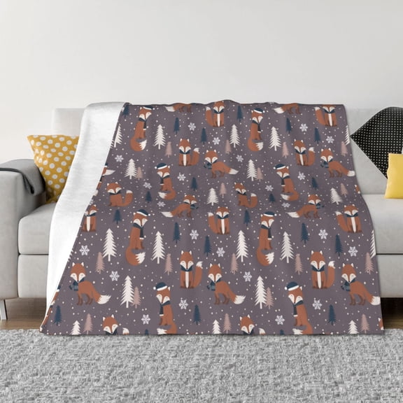 Vsdgher Snowflake Fox Pattern Fleece Throw Blanket, Horizontal Fleece Bedding Home Decor for Couch & Bed All Season Use -50"x40"