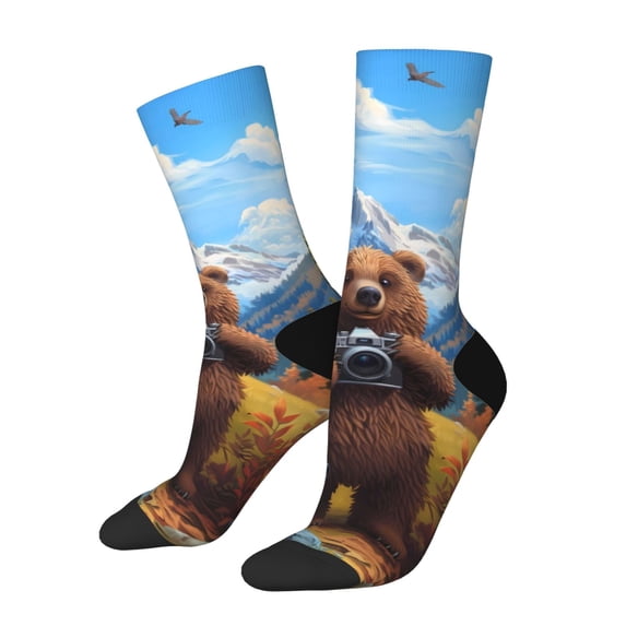 Vsdgher Snowy Mountain Photography Bear Crew Socks for Men & Women, Breathable Casual Athletic Ankle Socks