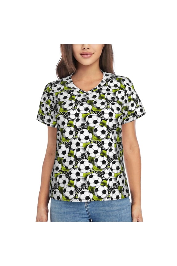 Soccer and Football Women Shirts V Neck Short Sleeve Tops T-Shirt Basic Tees, S to 3XLX-Large