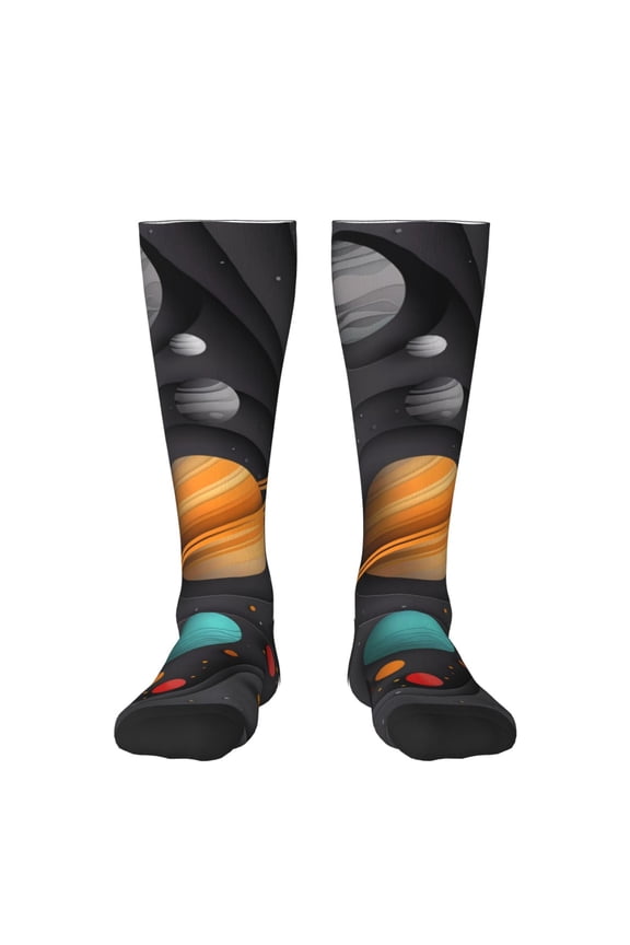 Solar System Paper Art Knee Socks, High Socks Long Stretchy Sock Women Knee High Stocking, Long Socks for Women