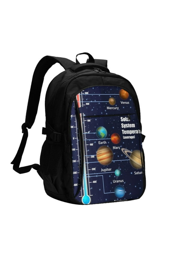 Solar System Print Travel Laptop Backpack, Laptops Backpack with USB Charging Port, Water Resistant Computer Bag Gift for Men & Women