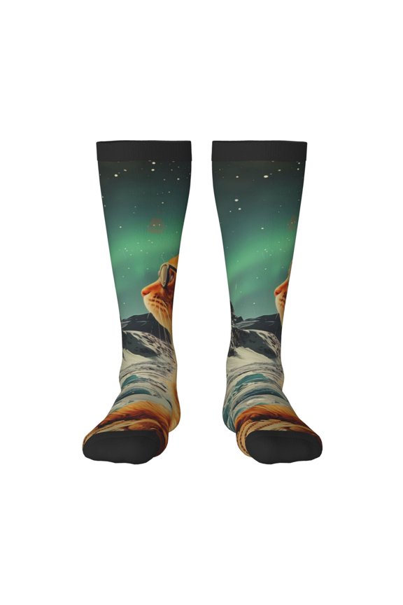 Space Adventurer Cat Knee Socks, High Socks Long Stretchy Sock Women Knee High Stocking, Long Socks for Women