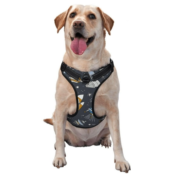 Vsdgher Space Cars Pattern Dog Harness,No Pull Pet Harness with Soft Padded Handle,Adjustable Reflective Vest with 2 Buckles,4 Slide Buckles,S-XL Large