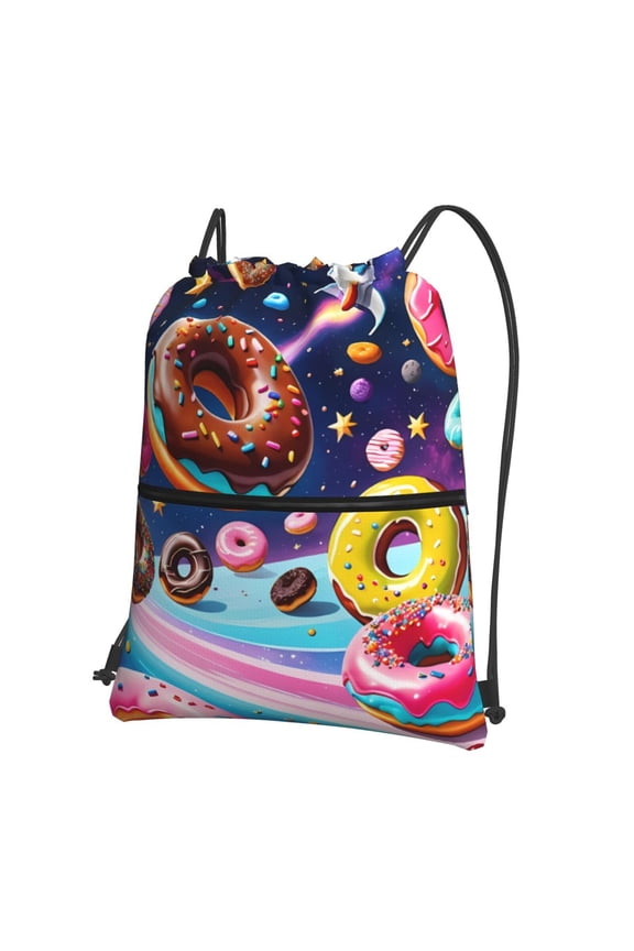 Space Colorful Donut Drawstring Backpack Water Resistant String Bag Sports Sackpack Gym Sack for Men Women