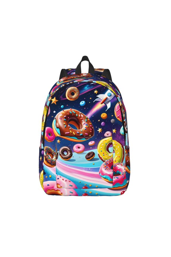 Space Colorful Donut Print Canvas Backpack Travel Rucksack Unisex Knapsack 15.7/17.7Inch Laptop Backpack for Work,College -Small