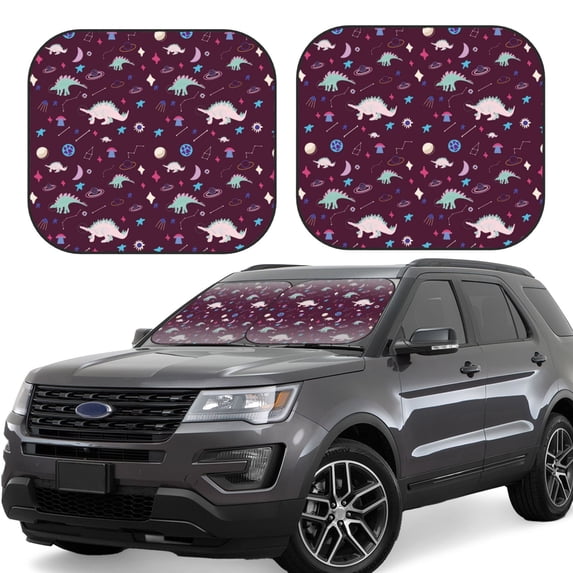 Vsdgher Space Dinosaur Print Car Windshield Sun Shade, Reflective Sunshade Window Sunshade Sun Visor Protector Fit for Cars,Trucks,SUVs-Small