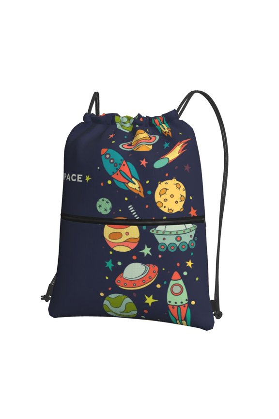 Space Drawstring Backpack Water Resistant String Bag Sports Sackpack Gym Sack for Men Women