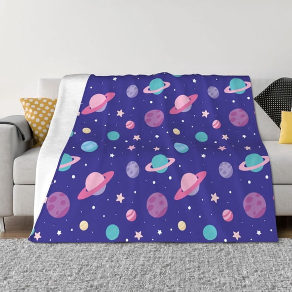 Vsdgher Space Pattern Fleece Throw Blanket, Horizontal Fleece Bedding Home Decor for Couch & Bed All Season Use -80"x60"