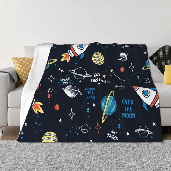 Vsdgher Space Pattern Fleece Throw Blanket, Horizontal Fleece Bedding Home Decor for Couch & Bed All Season Use -80"x60"