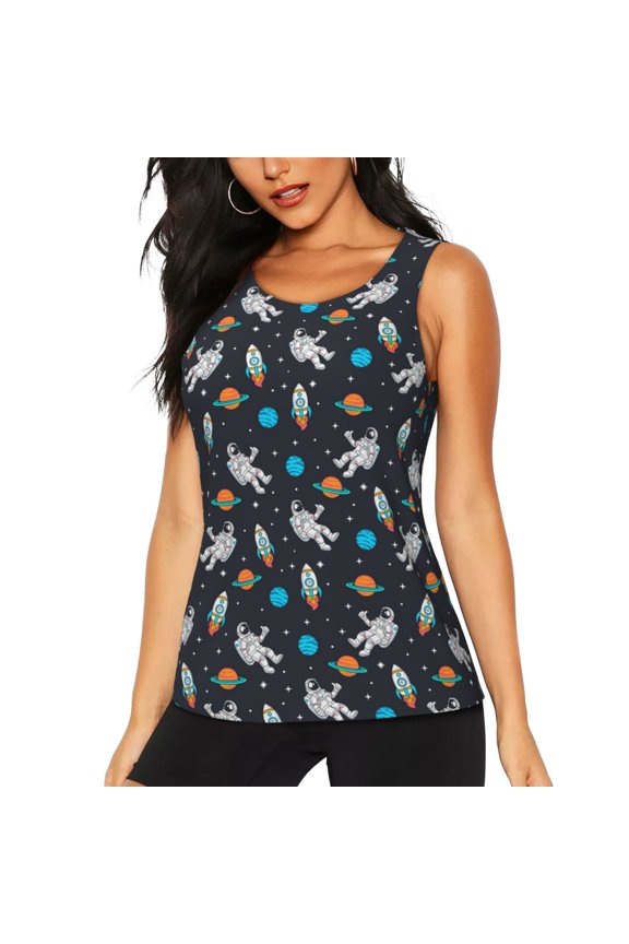 Space Print Tank Top Sports Vest Bra for Women Sports ,Performance Stretchy Quick Dry Sports Workout Running Top Vest with Removable Pads